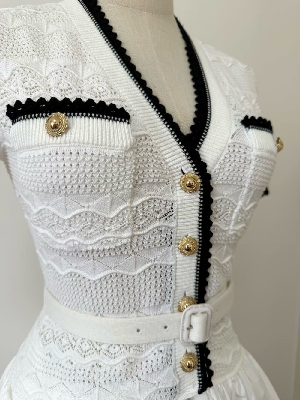 NWOT Self-Portrait WHITE KNIT LINEN MIDI DRESS - Picture 9 of 12